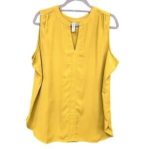 Zenana Yellow/Green Flowy V-Neck Tank Top Size Large